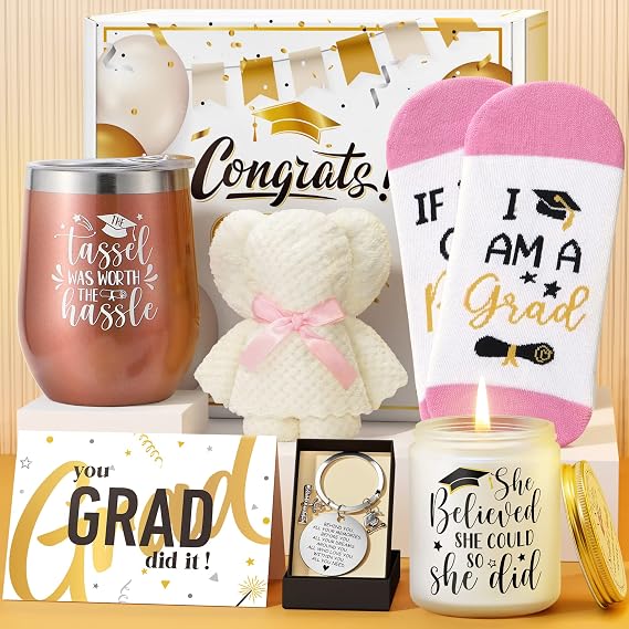 Graduation Gifts for Her 2025, Best High School College Graduation Gifts Cool Master Degree Grad Box, Congratulations Gift for Graduates Girls Women Daughter Nurse Sister Friend w/Wine Tumbler