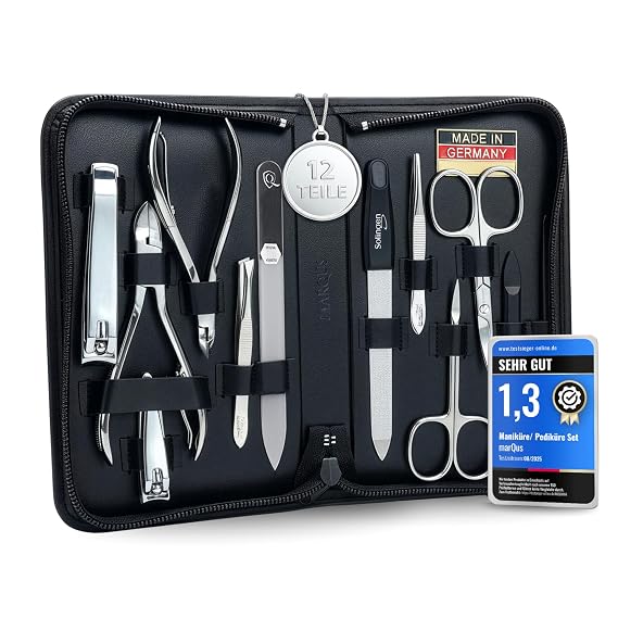 Manicure Set Women and Men 12-Piece Professional Grooming Kit with Premium Tools, Genuine Leather Case, and exclusive Glass Nail File for Hand & Foot Care, German Quality