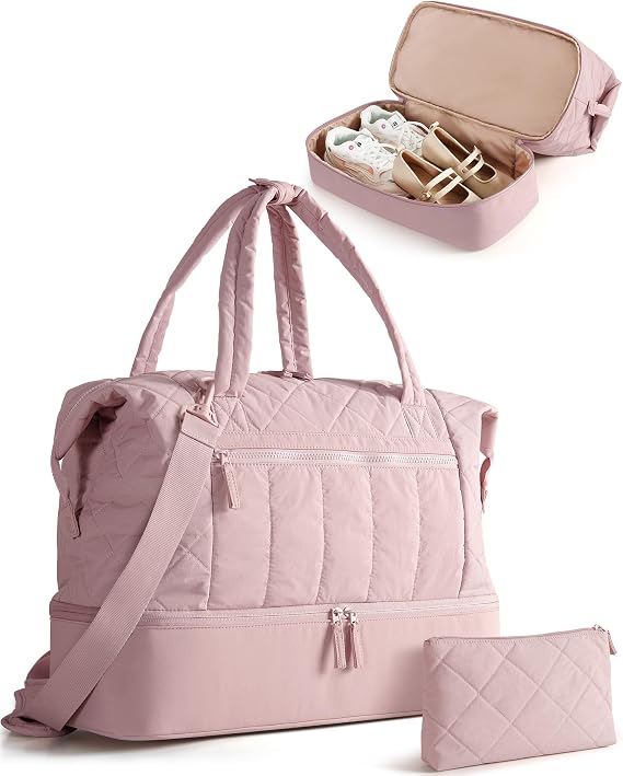 Smasrob Quilted Duffle Bag with Shoe Compartment, Wet Pocket, Laptop Pocket