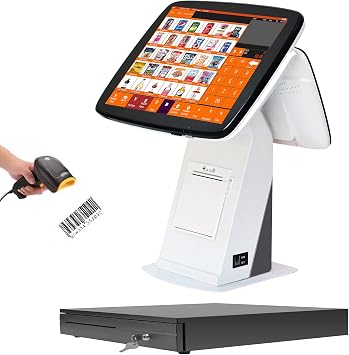 Cash Register Win10 15'' Full Flat Touch Screen Built-in 3 1/8'' Thermal Receipt Printer POS System for Retail SET03