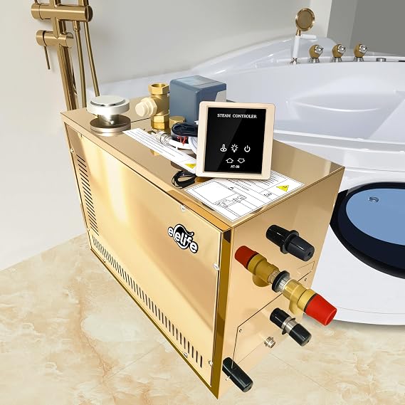 9KW Commercial Self-Draining Steam Generator Shower System Home Steam Bath Spa Generator 30 min to 12 Hours with Auto Drain 95-131F for Suitable Space Heating 9 m3/318 Cubic feet (Steam-Showers)
