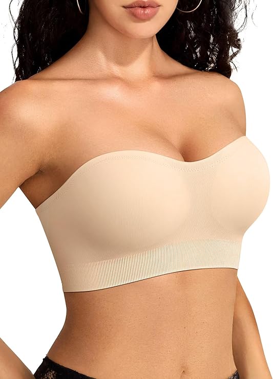 Vertvie Strapless Bra Non Slip Push Up Wireless Padded