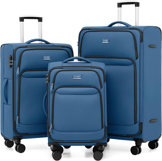 Coolife Luggage Sets 3 Piece Upgraded Softside Lightweight Dual Spinner