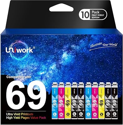 Uniwork Remanufactured 69 Printer Ink Cartridges Replacement for Epson 69 T069 for Stylus C120 CX5000 CX6000 CX8400 CX9400 NX215 NX305 NX400 NX410 NX415 NX515 Workforce 1100 30 310 615 Printer 10 Pack