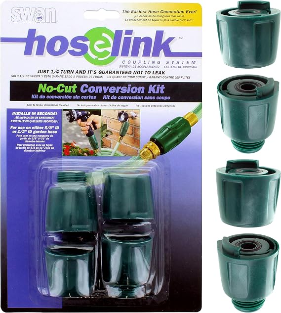 Swan Hoselink 2-Way Heavy Duty Hose Splitter, Quick Connect Fittings for Garden Hose, Leak-Proof Outdoor Faucet Adapter, Efficient Watering & Repair Kit, 5/8" & 1/2" Durable, Easy Water Flow Control