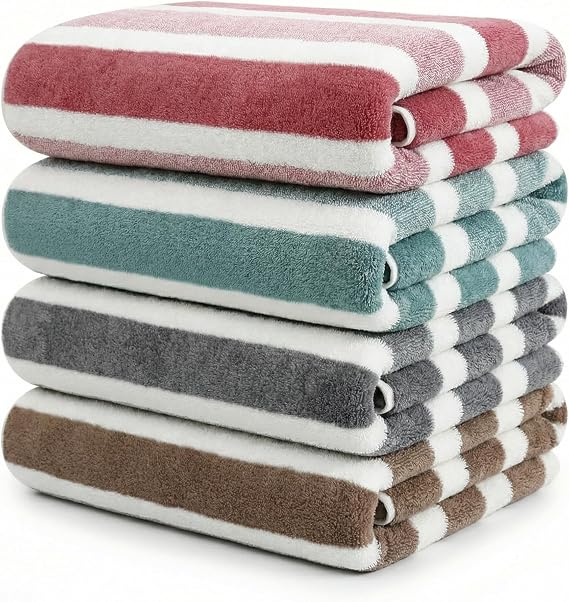 Stripe Beach Towel Oversized 4 Pack, 80"40" Extra Large Sand Free Pool Towels, Soft Fluffy Absorbent Quick Dry Swim Towels for Adult Fully Wrapped