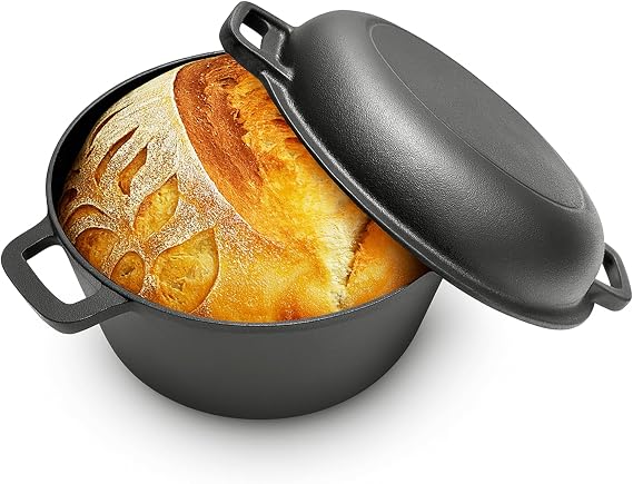 Cuisiland 5QT Cast Iron Combo Cooker Pre-Seasoned Dutch Oven with 10 Skillet Lid 2-in-1 Multipurpose Cookware for Baking, Searing, Roasting & Frying Oven & Campfire Safe
