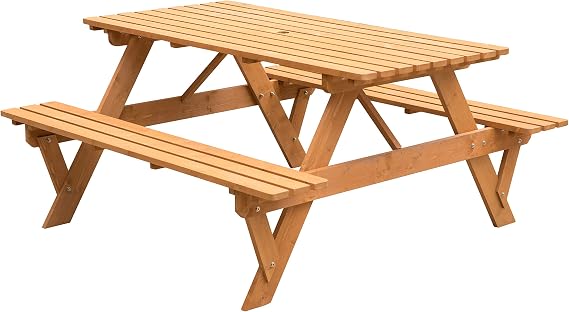 Gardenised, Stained Outdoor Wooden Patio Deck 6-Person Picnic Table, for Backyard, Garden QI004434.ST