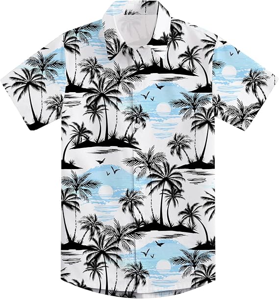 UNICOMIDEA Boys Hawaiian Shirt 3D Print Tropical Button Down for 3-14 Years