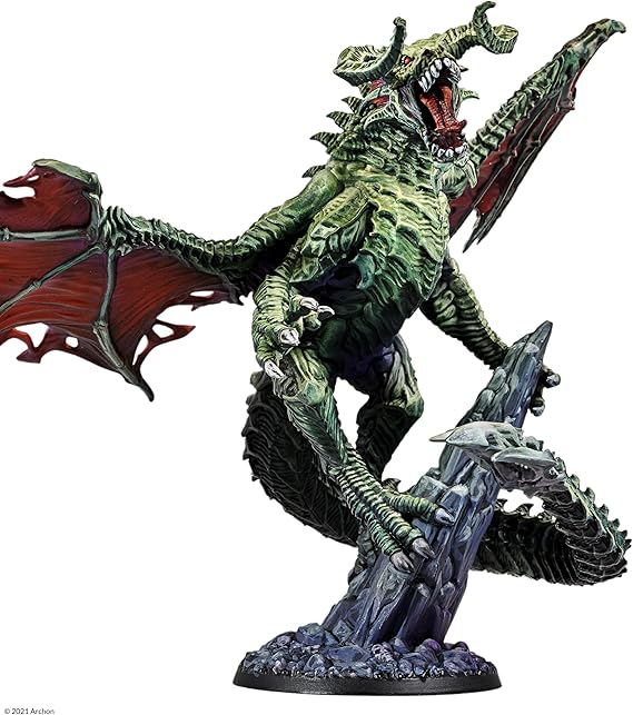 Dungeons & Lasers Draculus Dragon Miniature Figure - Tall 5.7" Height (145mm) with Scenic Base - 5E Compatible for DND and Tabletop RPG Games - Highly Detailed and Unpainted - from Archon Studio