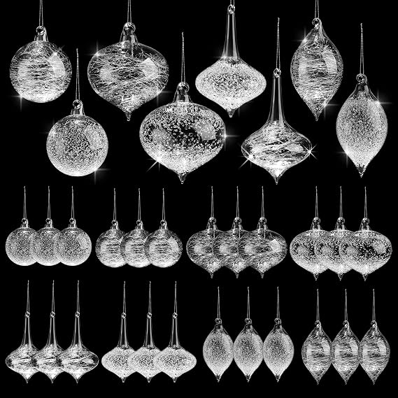 Uiifan 24 Pcs Clear Glass Christmas Ornaments Balls Bulk