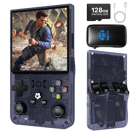 AISLPC R36SMAX Portable Retro Gaming Console, with Open Source Linux System, 4.0 Inch IPS Display, 128GB TF Card Preloaded with 5000+ Classic Games, 4000mAh Battery, Carrying Case, Gray