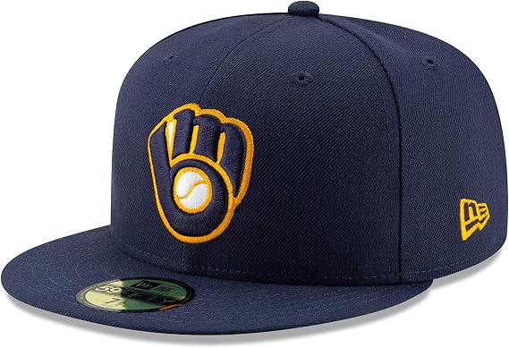 New Era 59Fifty Hat Milwaukee Brewers Glove Navy Blue Alt2 Fitted Cap (7