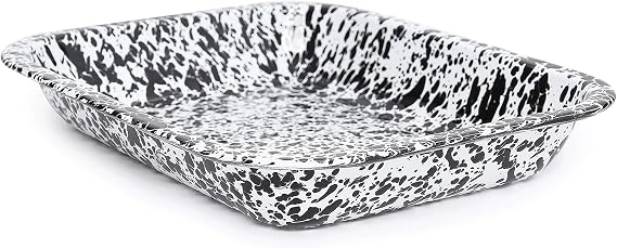 Enamelware Small Open Roaster, 11.5 x 9.25 inches, Black/White Splatter (Single)