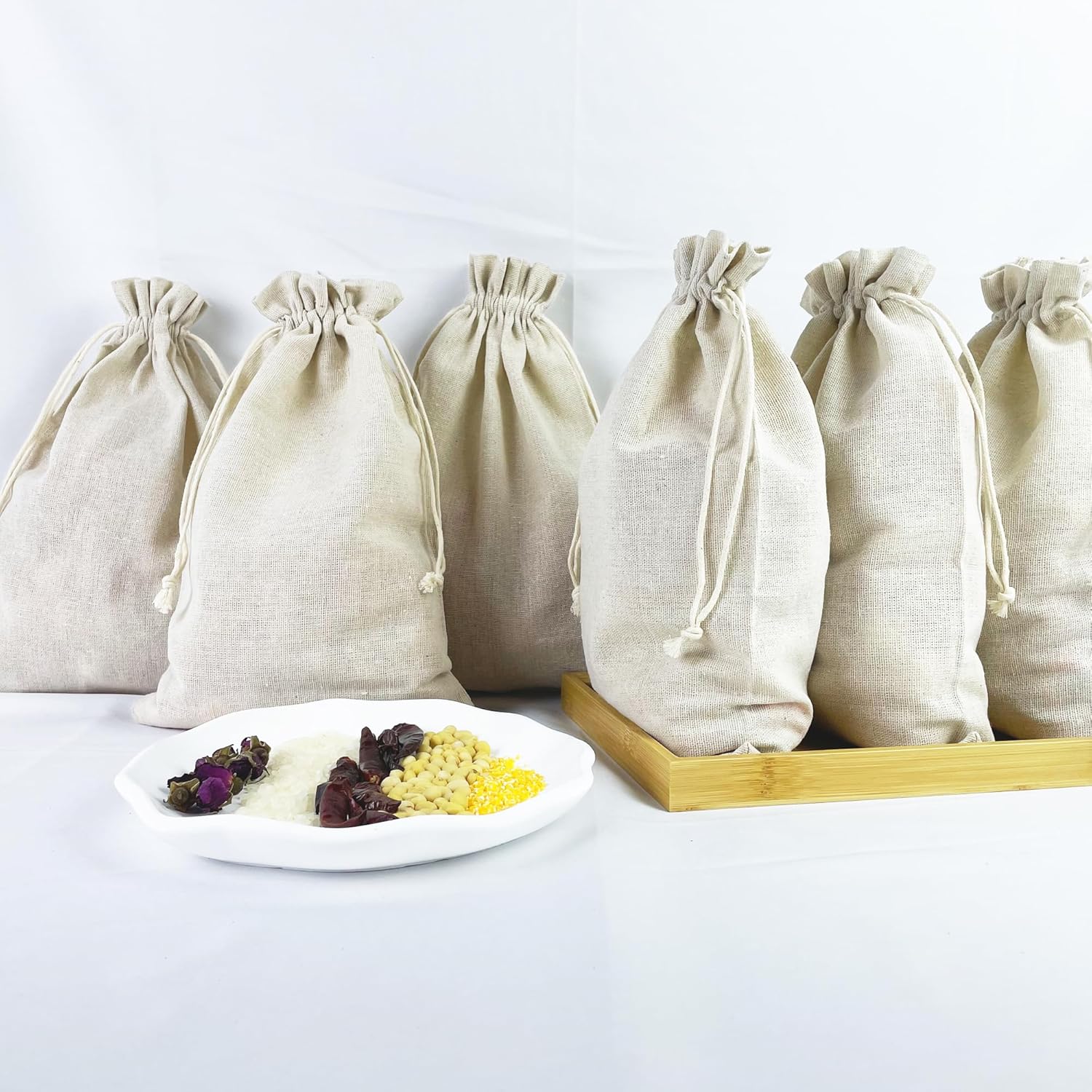 LEFUBABY 8x10 Inch Cotton Muslin Drawstring Candy Gift Storage Bags 15 PCS
