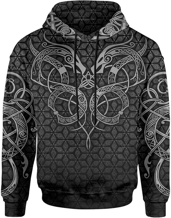 Norse Viking Hoodie for Men and Women, Pullover Sweatshirt with 3D Print, Adjustable Hood, Streetwear