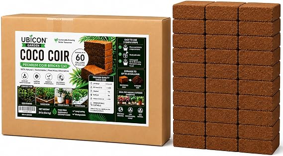 UBICON Organic Coco Coir Growing Medium 650 Gram Bricks, 24 Pack | Expands Quickly to 60 Gallons| Ideal for Seed Starting and Potting Mixes | Excellent Aeration and Moisture Retention