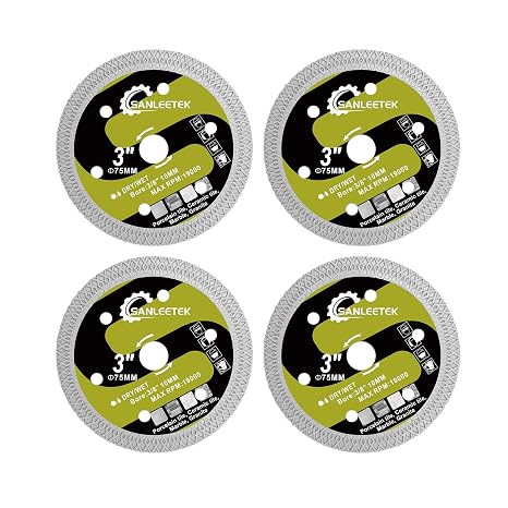 Diamond Tile Saw Blade 3"(75mm) - 4pcs X Mesh Disc Cutter for Ceramic Tile Porcelain Marble Artificial Stone for Arbor 3/8"(10mm) Angle Grinder SANLEETEK