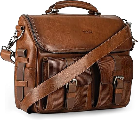 VELEZ Tan Full Grain Leather Messenger Bag for Men - 15" Laptop Briefcase - Mens Vintage Business Crossbody Computer Bags