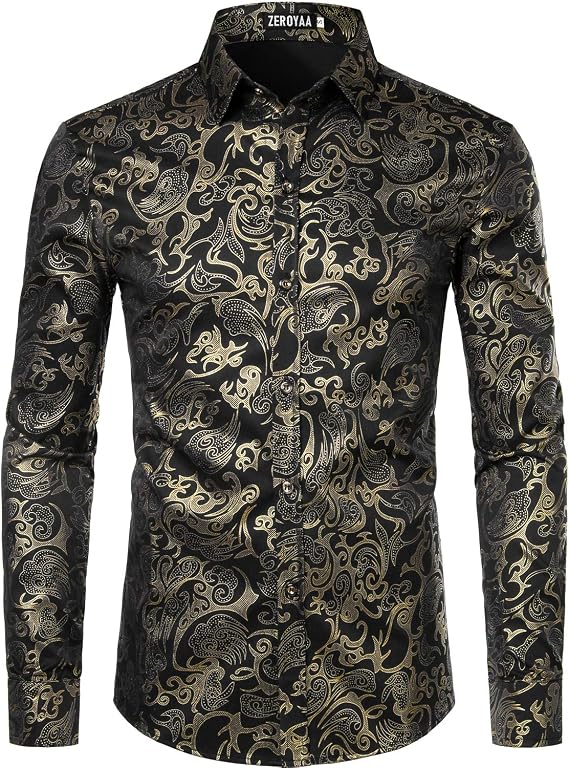 ZEROYAA Men's Luxury Floral Long Sleeve Dress Shirts | Stylish, Hipster, Button Up, Party, Prom, Fashion, Casual