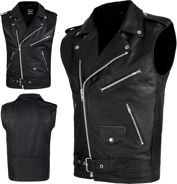 DEFY Men's Genuine Leather Motorcycle Biker Concealed Carry Vintage Vest American Sizes (5XL)