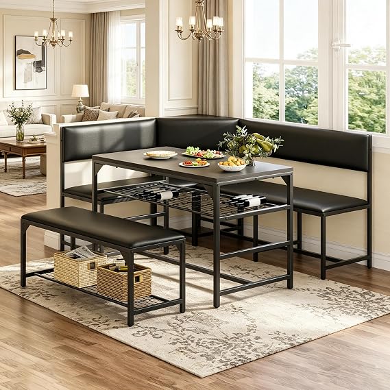 Concho Corner Dining Table Set with Soft Seat, Warm Grey