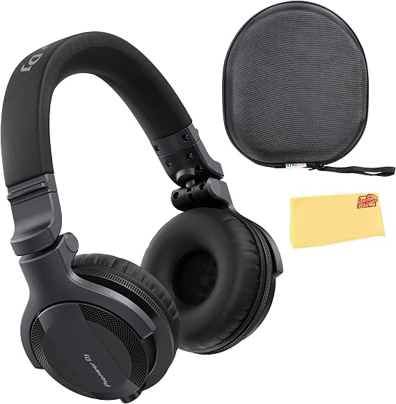 Pioneer DJ HDJ-CUE1 DJ Headphones - Black Bundle with Case and Austin Bazaar Polishing Cloth