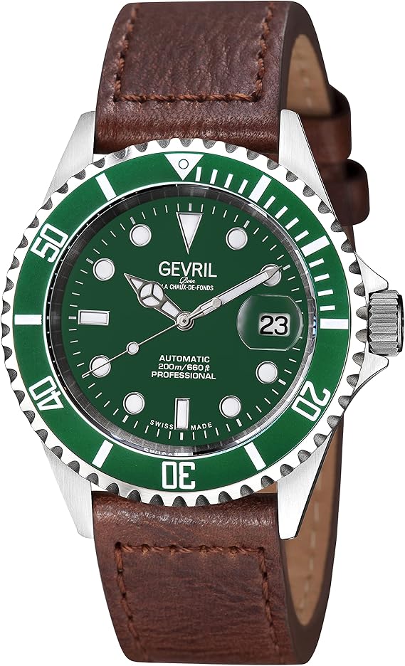Gevril Men's Wall Street Stainless Steel Watch, Genuine Italian Leather Strap