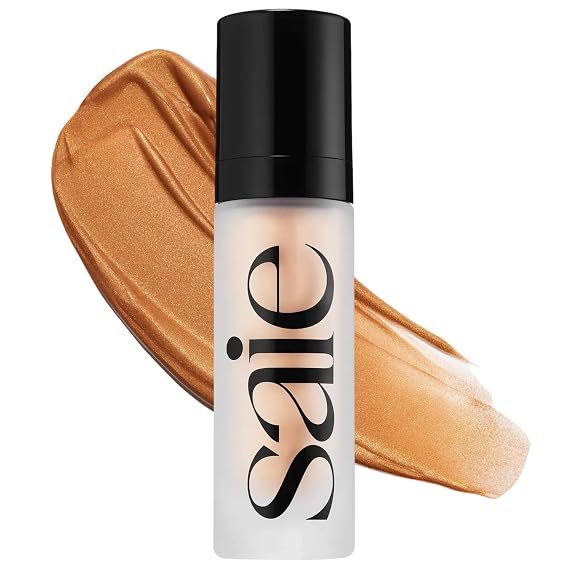 Saie Glowy Super Gel Illuminating Face Makeup Primer, Sunglow (1 oz) | Multipurpose Hydrating Glow Serum Gel with Squalane Oil, Glitter-Free Liquid Highlighter, Non-Comedogenic Skincare Makeup
