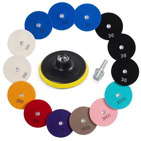 S SATC Diamond Polishing Pads, 14PCS Granite Polishing Kits, 30-6000/ Girt Marble Polishing Kits, Stone Polishing Kit for Concrete Marble Stone Countertop Quartz