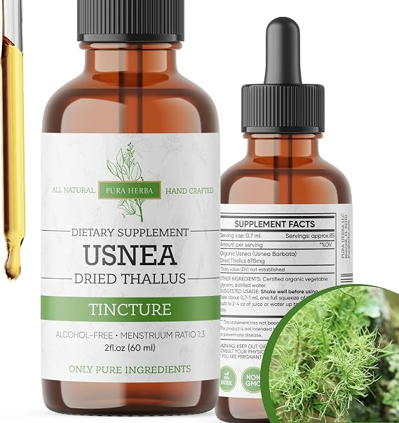 Organic Usnea Liquid Drops - Natural Immune Support and Respiratory Health for Adults - Vegan, Alcohol-Free, Made in USA, 2 Fl Oz