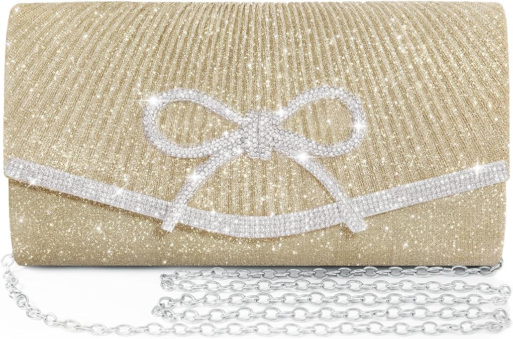 Evening Bag Clutch Purses for Women,Sparkly Bow Handbags Crossbody Bag Wedding Bag Glitter Rhinestone Party