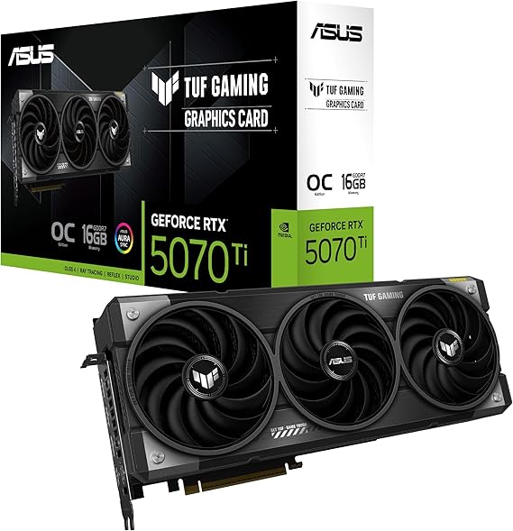 Asus TUF Gaming RTX5070 Ti OC, PCIe5, 16GB DDR7, 2 HDMI, 3 DP, 2610MHz Clock, RGB Lighting, Overclocked