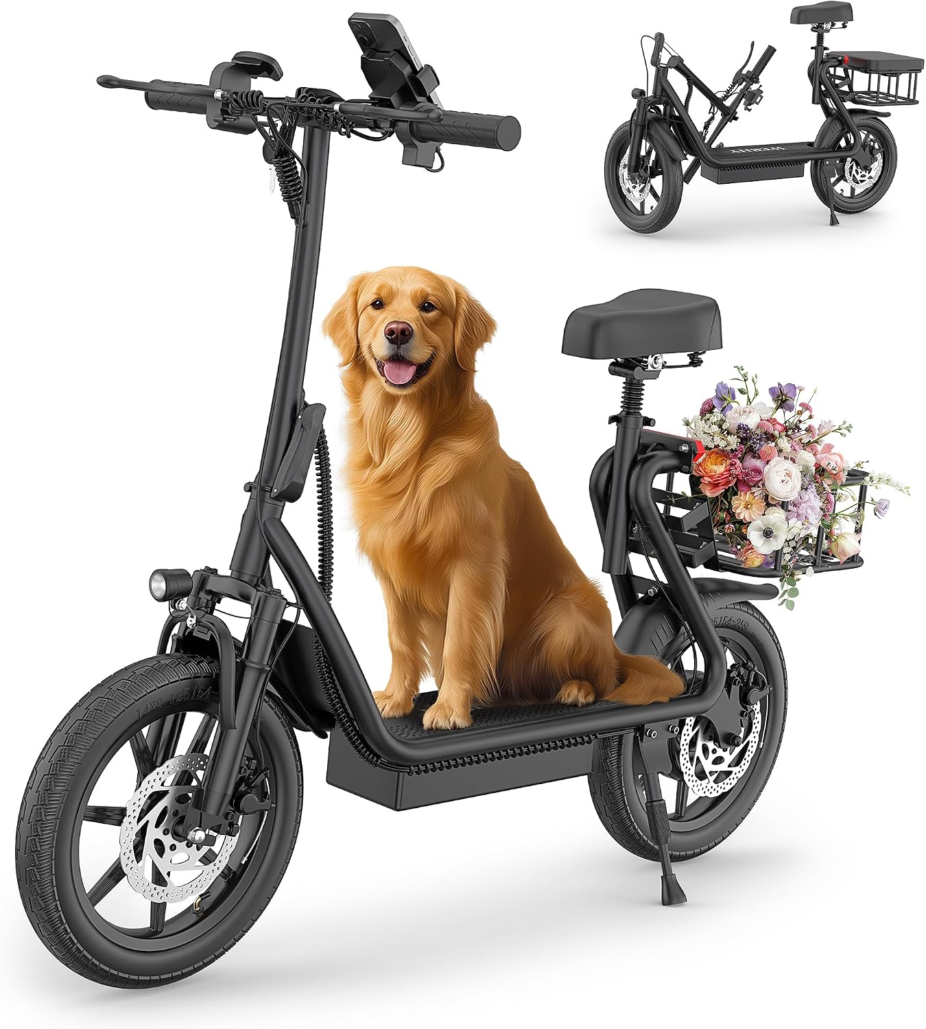 WERHY Electric Scooter with Seat, 500W Motor, 14 Tires, Top Speed 22 mph, Max 2749 Miles Ranges, Foldable E-Scooter with Suspension