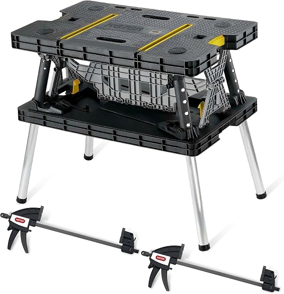 Keter Folding Workbench Portable Workbench for Garage/Woodshop with 12" Clamp, Heavy Duty, All-Weather, DIY Home Renovation and Work Site