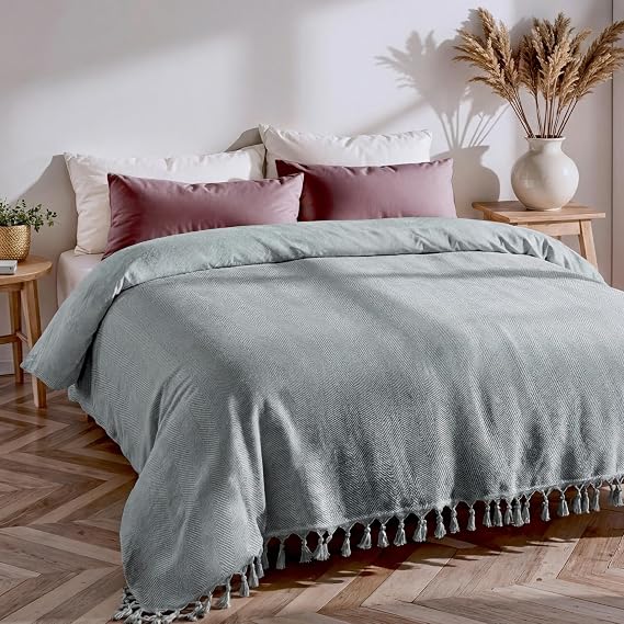 Kanepe, Koltuk ve Yatak Örtüsü - 200x220 cm -%100 Pamuk İplik - Nefes Alır ve Yakmaz - Oturma Odası ve Yatak Odası Dekorasyonu - Orta Kalınlıkta Pamuk Battaniye - Boho Tasarım - Adaçayı