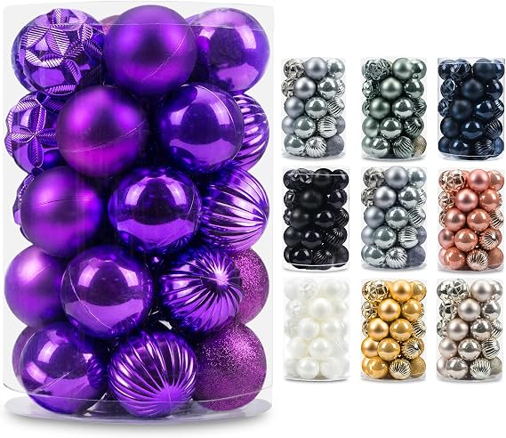 AMS 34ct Christmas Ball Mini Ornaments Party Decorations Shatterproof Festival Pendant Hangings for Xmas Tree Decor(1.57''/40mm,Purple)