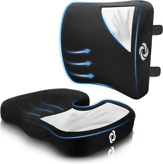 Samsonite Ergonomic Seat Cushion and Lumbar Support Cushion Combo, Memory Foam Office Chair for Back Support, Car Seat and Wheelchair Ergonomic Pillow, Premium Home and Office Desk Accessories