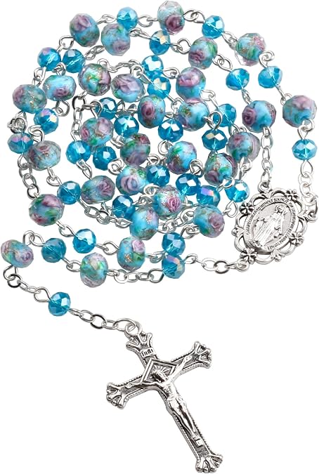 Murano Glass Rose Beads Catholic Virgin Mary Rosary Necklace Women