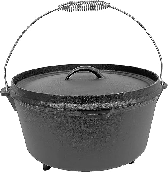 Cuisiland 9 Quart Cast Iron Dutch Oven with Lip Lid & 3 legs Pre-Seasoned Camping Pot for Outdoor Cooking, Roasting, and Baking Heavy-Duty Campfire Cookware with Even Heat Distribution