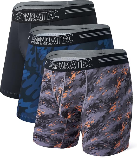 Separatec Dual Pouch Underwear for Men Moisture Wicking Men's Boxer Briefs with Ball Pouch, Printed Underwear 3 or 5 Pack