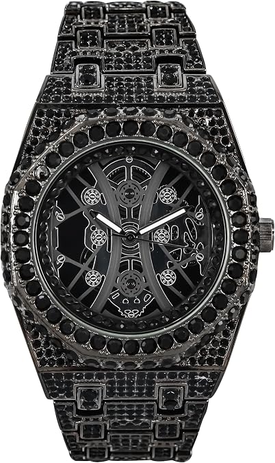 Men's Luxury 43mm Fully Iced Out Octagon Watch - Dazzling Simulated Diamonds, Quartz Movement - Black Dial