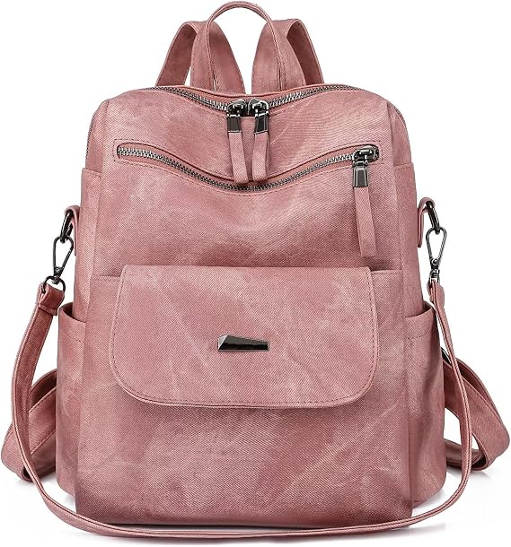 WYFJNX PU Leather Small Backpack Purse for Women Ladies Pink