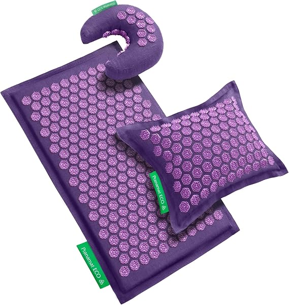Pranamat Acupressure Large Mat with Regular & Moon Pillow Set, Premium Acupressure Therapy for Pain Relief and Relaxation, Handcrafted in Europe with Sustainable and Natural Materials (Lavander)