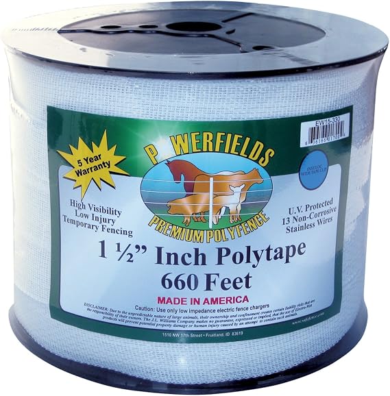 Powerfields Ew15-660 Premium Polyfence Polytape, White, 1-1/2" X 660'