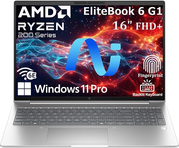 HP EliteBook 6 G1a 16 Laptop, AMD Ryzen 5 220, 16GB DDR5, 512GB SSD, AI PC