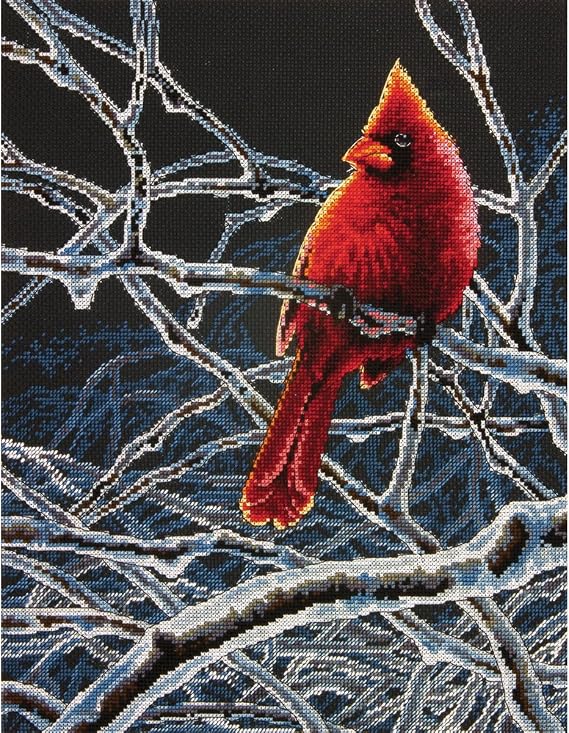 Dimensions Winter Cardinal Counted Cross Stitch Kit, 14 Count Black Aida, 11'' x 14''