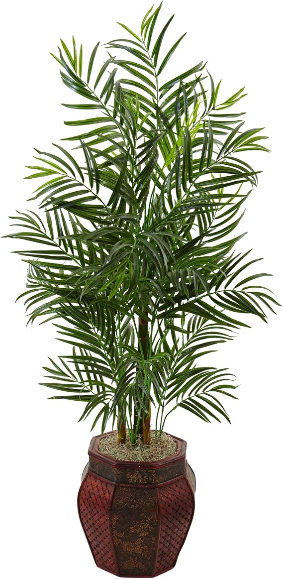 Nearly Natural 5981 N/A 4.5' Areca Palm Artificial Tree in Weave Planter, Green