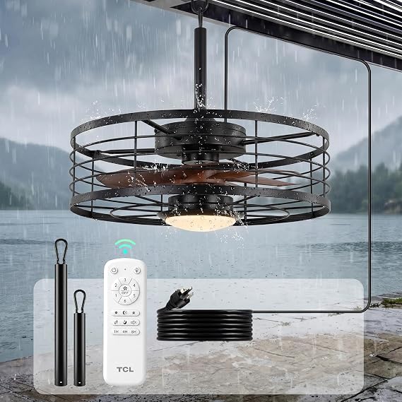 TCL 20" Waterproof Downrod Ceiling Fan with Light & Remote