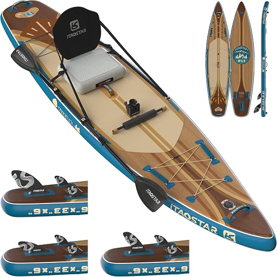 iTAOSTAR Wild 11'36"/11'6"34"/12'6"33" Inflatable Paddle Board with Seat, One-Stop Premium SUP Board Gears, Tailored 5 Fins, Stable Inflatable Stand Up Paddle Boards for Youth/Adults of All Levels